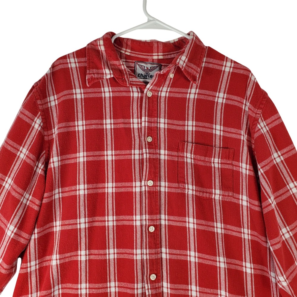 Charles Wilson Mens XL Red White Plaid Flannel Button Down Shirt Long Sleeve